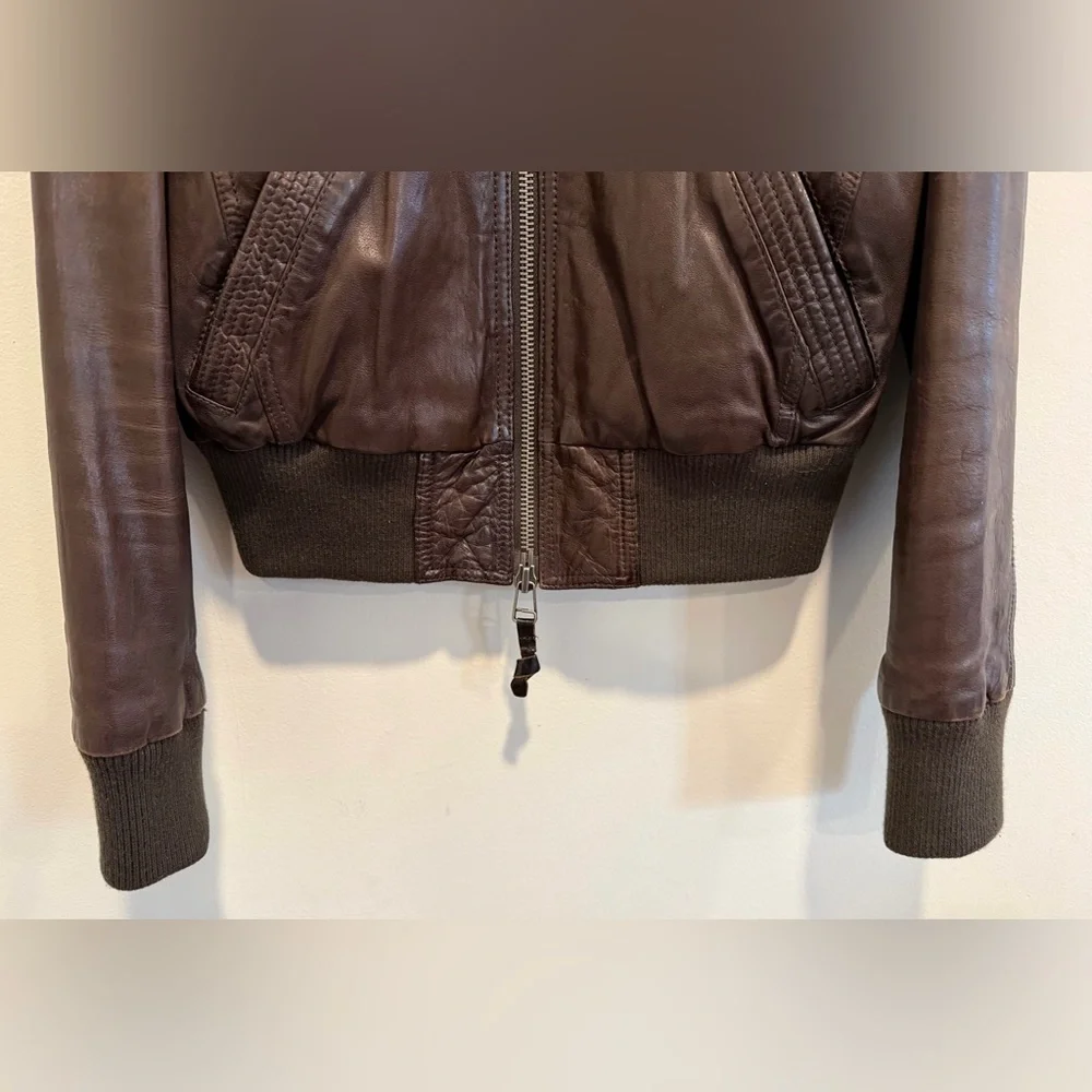 SOLD Miss Top Gun Brown Leather Bomber Jacket Size L Fully Lined - Picture 2 of 10